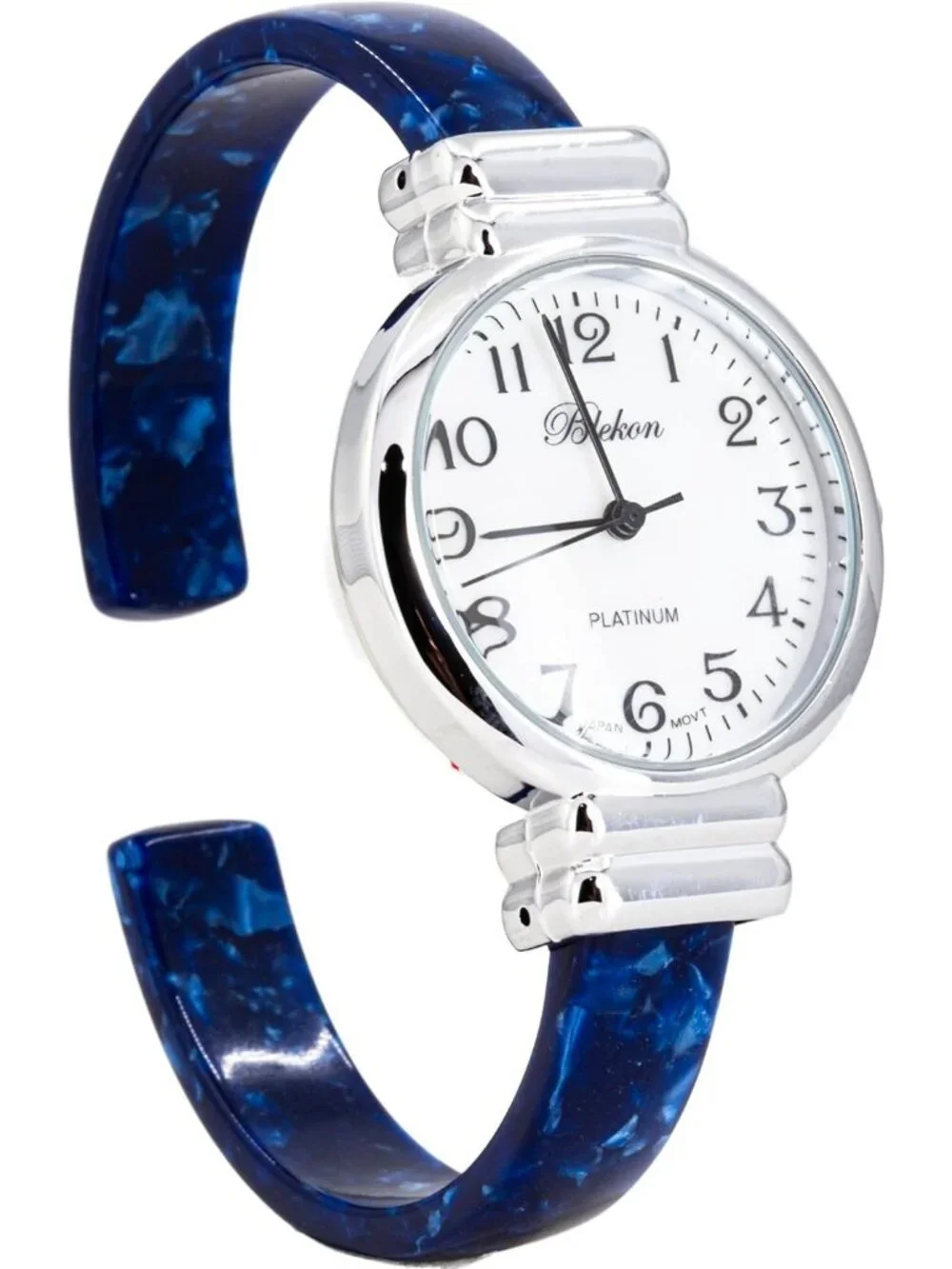 Women's Silver/White/Blue Pearl/Round Shell Color Design Cuff Bangle Watch